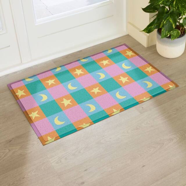 Artsy Mats Elizabeth Olwen Crescent & Stars Indoor/Outdoor Doormat (90x60cm) in Blue - Size: 60 x 90 cm - image 1