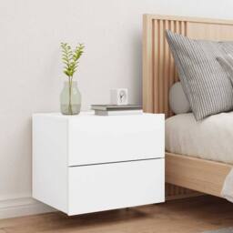 Berkfield Home Wall-mounted Bedside Cabinet with LED Lights White - thumbnail 4