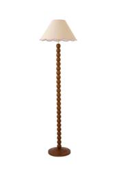 ValueLights Bobbin Colour Trim Linen Shade Walnut Bobble Floor Lamp in Baby Pink - thumbnail 6