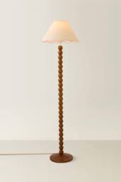 ValueLights Bobbin Colour Trim Linen Shade Walnut Bobble Floor Lamp in Baby Pink - thumbnail 3
