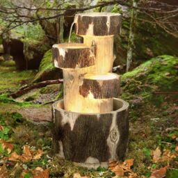 Primrose Log Cascading Water Feature Lights Indoor Outdoor Use H75cm 3 Tier in Natural