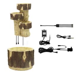 Primrose Log Cascading Water Feature Lights Indoor Outdoor Use H75cm 3 Tier in Natural - thumbnail 2
