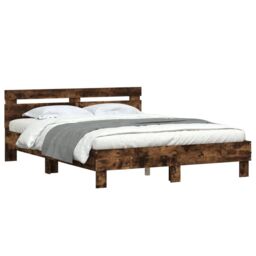 Berkfield Home Bed Frame with LED without Mattress Smoked Oak 140x200 cm in Brown - thumbnail 5