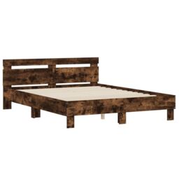 Berkfield Home Bed Frame with LED without Mattress Smoked Oak 140x200 cm in Brown - thumbnail 6