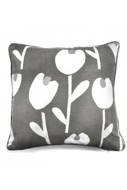 Fusion 'Alabar' 100% Cotton floral Silhouette Print Filled Cushion in Grey - Size: 43 cm x 43 cm - image 1