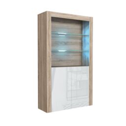 Mex Furniture LTD Display Cabinet with LED Lights & Gloss Doors / 170cm in Light Oak - thumbnail 2