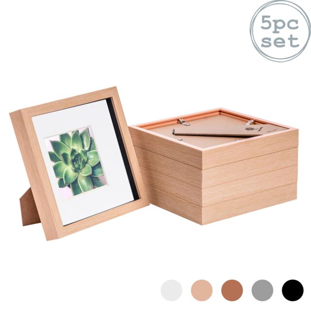 "Nicola Spring 3D Box Photo Frames - 8 x 8"" with 4 x 4"" Mount - Ivory Mount - Pack of 5 in Light Brown" - image 1