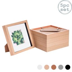 "Nicola Spring 3D Box Photo Frames - 8 x 8"" with 4 x 4"" Mount - Ivory Mount - Pack of 5 in Light Brown"