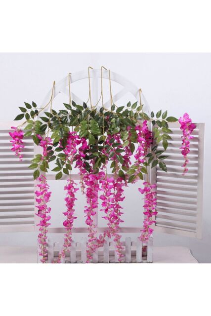 Living and Home 12 Pcs Hanging Artificial Wisteria Vine for Wedding Decoration in Fuchsia - image 1