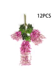 Living and Home 12 Pcs Hanging Artificial Wisteria Vine for Wedding Decoration in Fuchsia - thumbnail 7