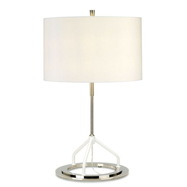 Loops Table Lamp White Shade Dark Grey Polished Nickel Finish LED E27 60W Bulb in Metallics - image 1