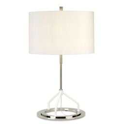 Loops Table Lamp White Shade Dark Grey Polished Nickel Finish LED E27 60W Bulb in Metallics - thumbnail 1