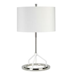 Loops Table Lamp White Shade Dark Grey Polished Nickel Finish LED E27 60W Bulb in Metallics - thumbnail 2