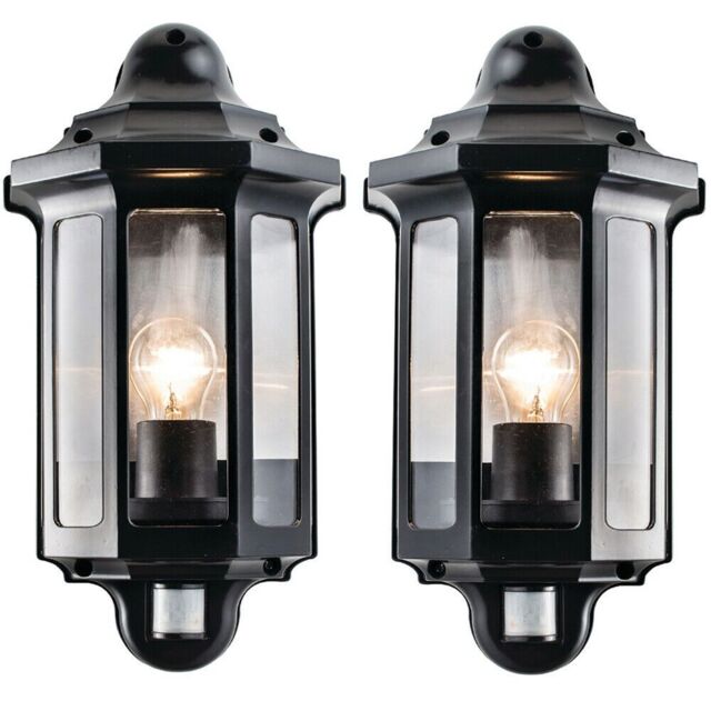 Loops 2 PACK IP44 Outdoor Wall Light Satin Black PIR Half Lantern Traditional Porch - image 1