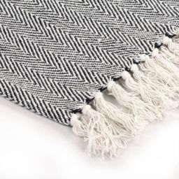 Berkfield Home Throw Cotton Herringbone 160x210 cm Navy Blue - thumbnail 4