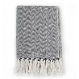 Berkfield Home Throw Cotton Herringbone 160x210 cm Navy Blue - thumbnail 2