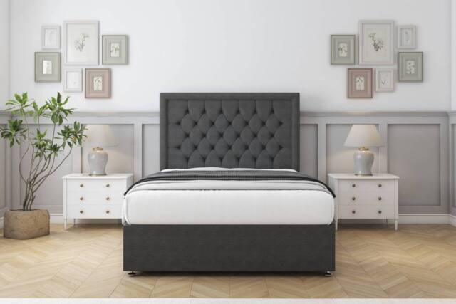 "Comfort Beds Rio Dumfries Divan Set No Drawers-26"" Headboard in Dark Grey - Size: Small Double" - image 1