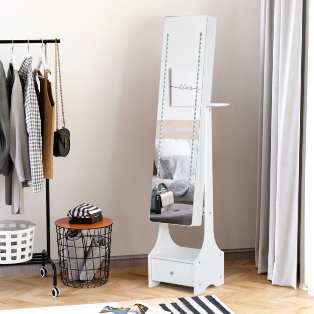 HOMCOM Freestanding Jewellery Cabinet Storage Mirror Armoire in White