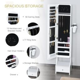 HOMCOM Freestanding Jewellery Cabinet Storage Mirror Armoire in White - thumbnail 6