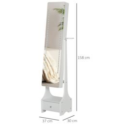 HOMCOM Freestanding Jewellery Cabinet Storage Mirror Armoire in White - thumbnail 3