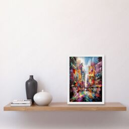 Artery8 Abstract City Street Modern Vibrant Cityscape Artwork Framed Wall Art Print A4 in White - thumbnail 2