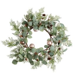 Scottish Everlastings Ltd 45cm Eucalyptus & Bronze Bauble Wreath in Green - thumbnail 2
