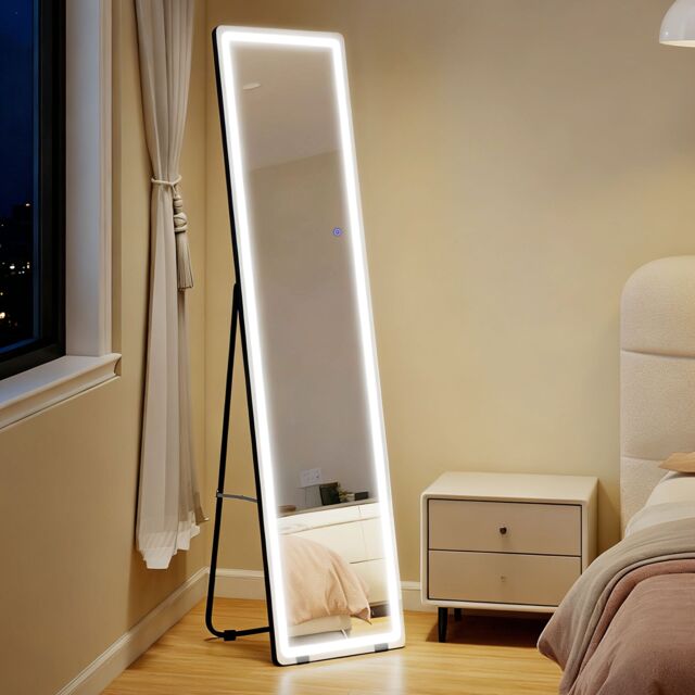 HOMCOM Full Length Mirror with LED Light Free Standing Floor Mirror Bedroom in Silver - image 1
