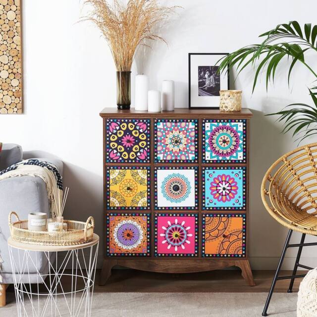 Wyld and Coco Multicolour Moroccan 9-Drawer Sideboard - Vintage Boho Storage in Brown - image 1