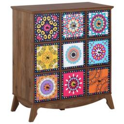 Wyld and Coco Multicolour Moroccan 9-Drawer Sideboard - Vintage Boho Storage in Brown - thumbnail 2
