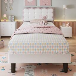 Rolipo 3ft Single Velvet Children's Bed with Biscuit Headboard Pink Beige - thumbnail 6