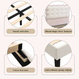 Rolipo 3ft Single Velvet Children's Bed with Biscuit Headboard Pink Beige - thumbnail 3