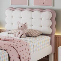 Rolipo 3ft Single Velvet Children's Bed with Biscuit Headboard Pink Beige - thumbnail 7