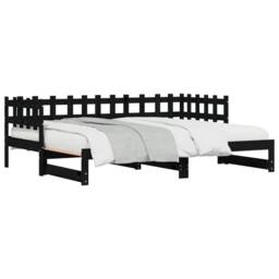 Berkfield Home Pull-out Day Bed Black 2x(80x200) cm Solid Wood Pine - thumbnail 4