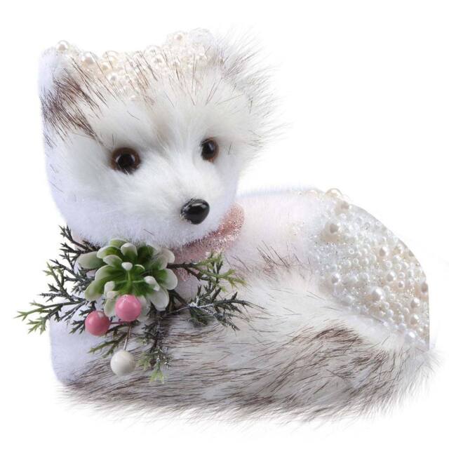 VFM e-Store Christmas Flocking Fox Decoration 14cm x 17cm White X 1 - Size: 14 cm x 17 cm - image 1