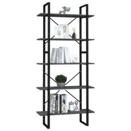 Berkfield Home 5-Tier Book Cabinet Grey 80x30x175 cm Engineered Wood - Size: 80 x 30 x 175 cm - thumbnail 3