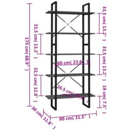 Berkfield Home 5-Tier Book Cabinet Grey 80x30x175 cm Engineered Wood - Size: 80 x 30 x 175 cm - thumbnail 4