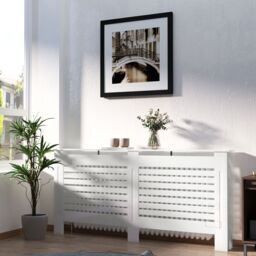 HOMCOM Modern Radiator Cover Cabinet Top Shelving Slatted Design MDF in White