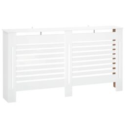 HOMCOM Modern Radiator Cover Cabinet Top Shelving Slatted Design MDF in White - thumbnail 2