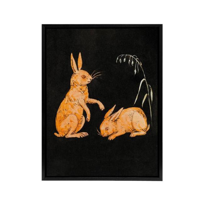 "Artery8 PC Skovgaard Two Hares Vintage Animal Illustration Framed Canvas Art in Black - Size: W12"" x H16""" - image 1