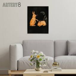 "Artery8 PC Skovgaard Two Hares Vintage Animal Illustration Framed Canvas Art in Black - Size: W12"" x H16""" - thumbnail 3