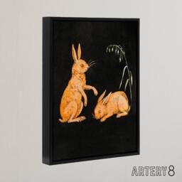 "Artery8 PC Skovgaard Two Hares Vintage Animal Illustration Framed Canvas Art in Black - Size: W12"" x H16""" - thumbnail 2