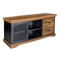 Indian Hub Metropolis Industrial TV Media Unit - Metal/Acacia Solid Wood - L45 x W140 x H60 cm in Brown - thumbnail 1