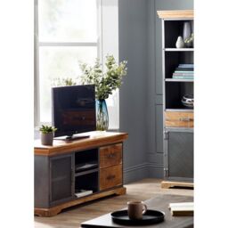 Indian Hub Metropolis Industrial TV Media Unit - Metal/Acacia Solid Wood - L45 x W140 x H60 cm in Brown - thumbnail 4