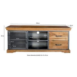 Indian Hub Metropolis Industrial TV Media Unit - Metal/Acacia Solid Wood - L45 x W140 x H60 cm in Brown - thumbnail 5