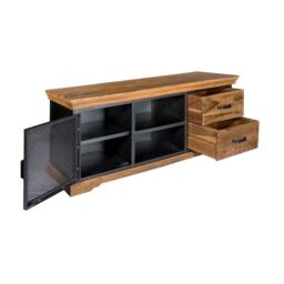 Indian Hub Metropolis Industrial TV Media Unit - Metal/Acacia Solid Wood - L45 x W140 x H60 cm in Brown - thumbnail 3