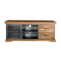 Indian Hub Metropolis Industrial TV Media Unit - Metal/Acacia Solid Wood - L45 x W140 x H60 cm in Brown - thumbnail 2