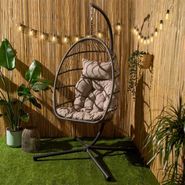 OHS Hanging Egg Chair Floating Garden Seat Cushioned Cushion in Grey - image 1