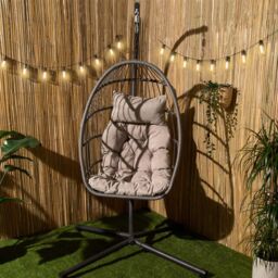 OHS Hanging Egg Chair Floating Garden Seat Cushioned Cushion in Grey - thumbnail 2