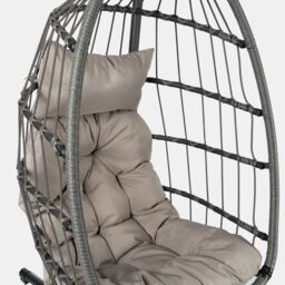 OHS Hanging Egg Chair Floating Garden Seat Cushioned Cushion in Grey - thumbnail 4