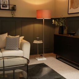 ValueLights Tavel Brushed Chrome Floor Lamp Light with Velvet Shade in Dusty Pink - Size: 18 inches